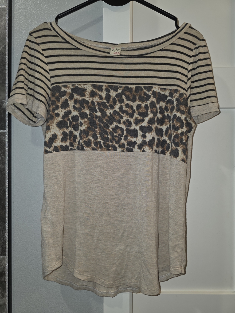Leopard & Stripe Short Sleeve Tee - Beige